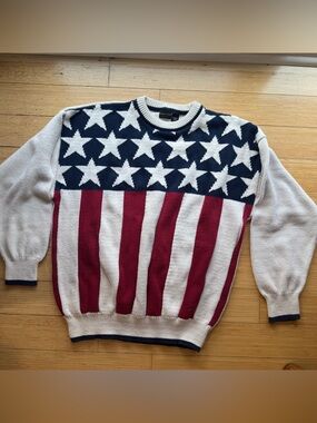 Structure Patriotic Stars & Stripes Crewneck Sweater - Navy, Red & White